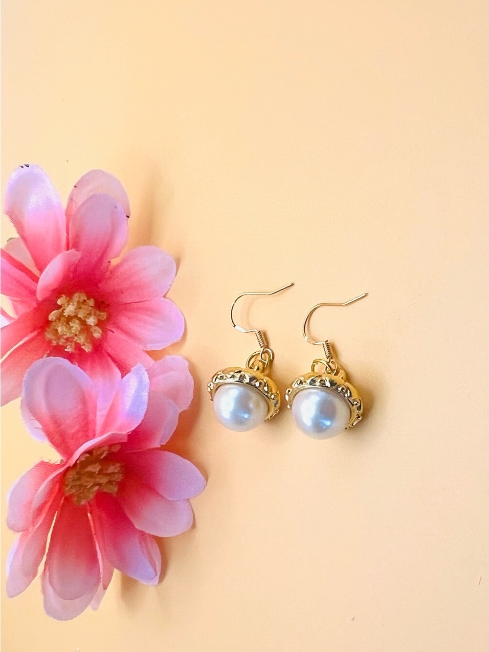 Elegant Gold plated and White Pearl Drop Earrings